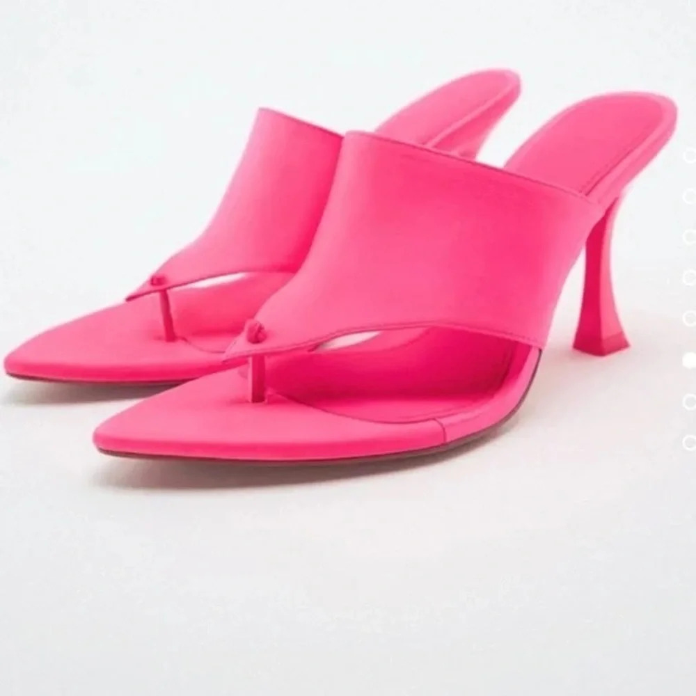 NWT Zara Satin Effect High Heel Hot Pink Sandals